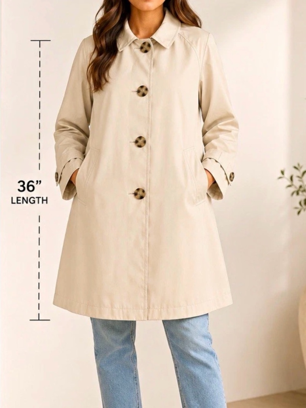 Dennis by Dennis Basso Cream Trench Coat Sz L Classic Button Front Rain Jacket